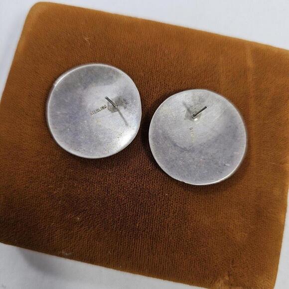 925 Sterling Silver Black Onyx Stud Earrings Statement Round Mid Century Western - Picture 7 of 8